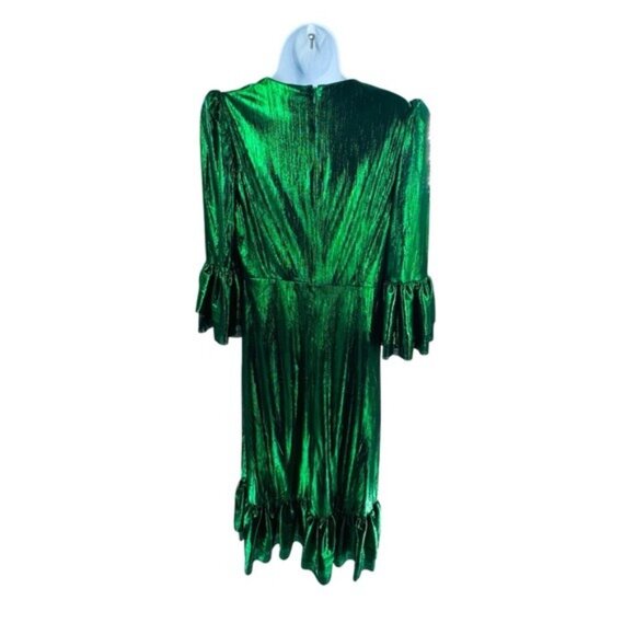 Pomander Place | NEW Emerald Crinkle Lurex Lillith Maxi Dress Size L - Picture 8 of 12